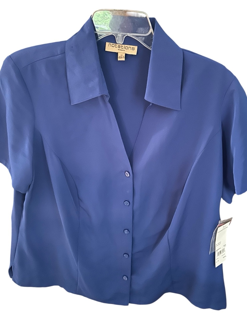 Notations Vintage Woman’s Blue Short Sleeve Button Front Shirt NWT Size 1X - Picture 2 of 9